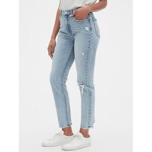 GAP Distressed Cigarette High Rise Jeans with Raw Hem